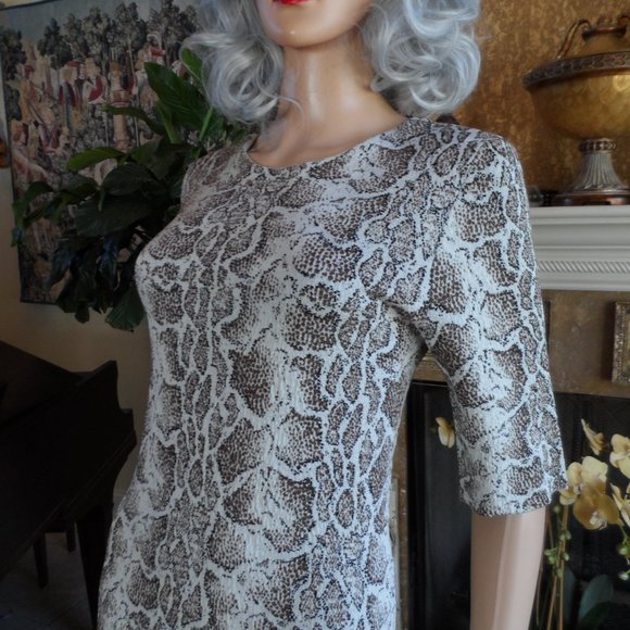 Chloe Brown Multi Python Print Knit Sheath Dress w/ Ruffle Hem Detail Size M - Picture 11 of 16